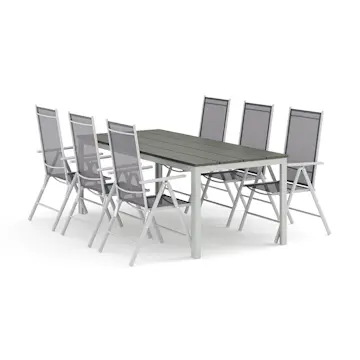 Trädgårdsgrupp Comfort Garden Tunis utomhus matgrupp 205x90 cm med 6 Maggie positionsstolar