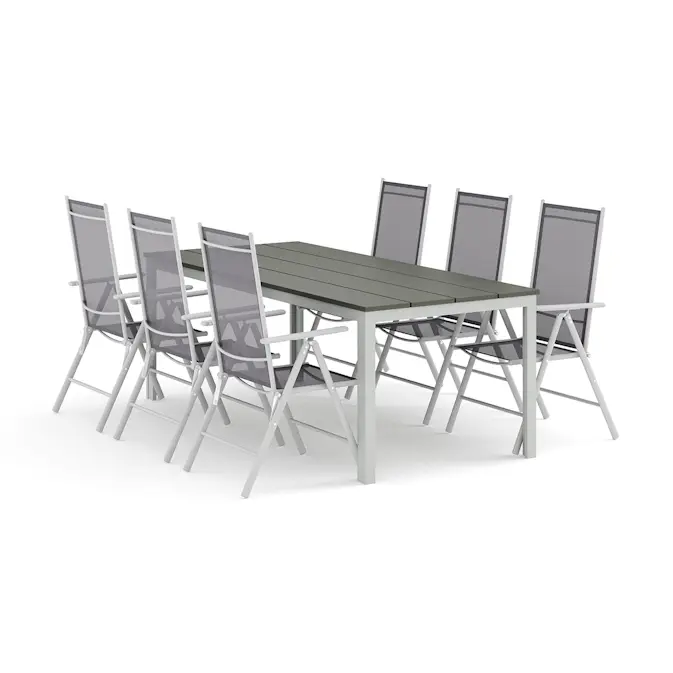 Trädgårdsgrupp Comfort Garden Tunis utomhus matgrupp 205x90 cm med 6 Maggie positionsstolar