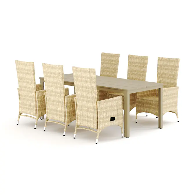 Trädgårdsgrupp Comfort Garden Tunis utomhus matgrupp 205x90 cm med 6 Jenny matstolar