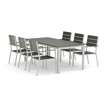 Trädgårdsgrupp Comfort Garden Tunis utomhus matgrupp 205x90 cm med 6 Tunis stapelstolar