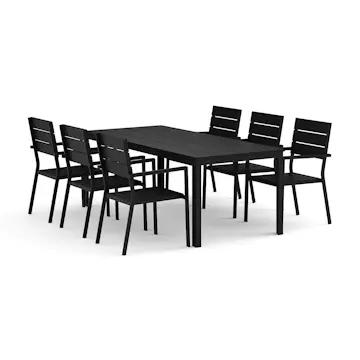 Trädgårdsgrupp Comfort Garden Tunis utomhus matgrupp 205x90 cm med 6 Tunis stapelstolar