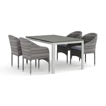 Trädgårdsgrupp Comfort Garden Tunis utomhus matgrupp 140x90 cm med 4 Thor fåtöljer