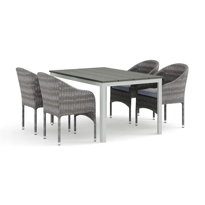 Trädgårdsgrupp Comfort Garden Tunis utomhus matgrupp 140x90 cm med 4 Thor fåtöljer