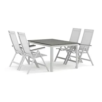 Trädgårdsgrupp Comfort Garden Tunis utomhus matgrupp 140x90 cm med 4 Monaco Light positionsstolar