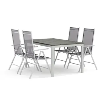 Trädgårdsgrupp Comfort Garden Tunis utomhus matgrupp 140x90 cm med 4 Maggie positionsstolar
