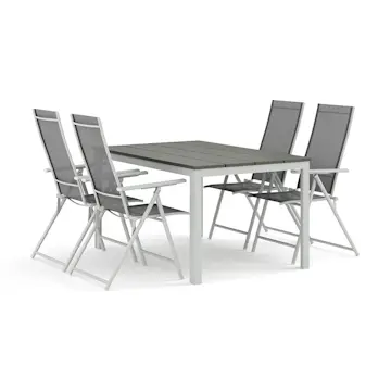 Trädgårdsgrupp Comfort Garden Tunis utomhus matgrupp 140x90 cm med 4 Sanna positionsstolar