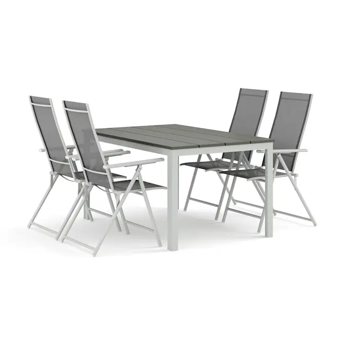 Trädgårdsgrupp Comfort Garden Tunis utomhus matgrupp 140x90 cm med 4 Sanna positionsstolar