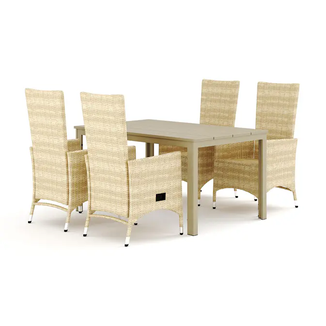 Trädgårdsgrupp Comfort Garden Tunis utomhus matgrupp 140x90 cm med 4 Jenny matstolar