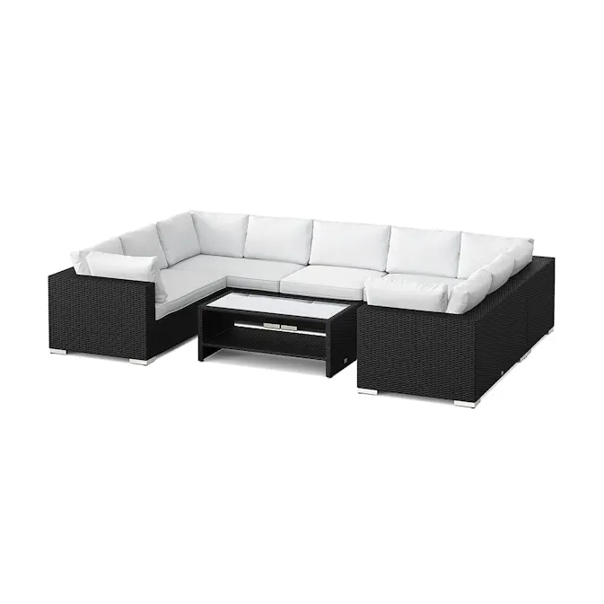 Loungegrupp Comfort Garden Bahamas U-formad utomhus loungegrupp med stängt avslut, 9-sits med bord och hylla