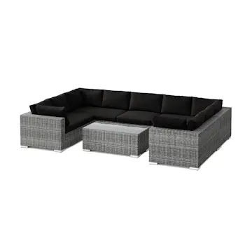 Loungegrupp Comfort Garden Bahamas U-formad utomhus loungegrupp med stängt avslut, 9-sits med bord