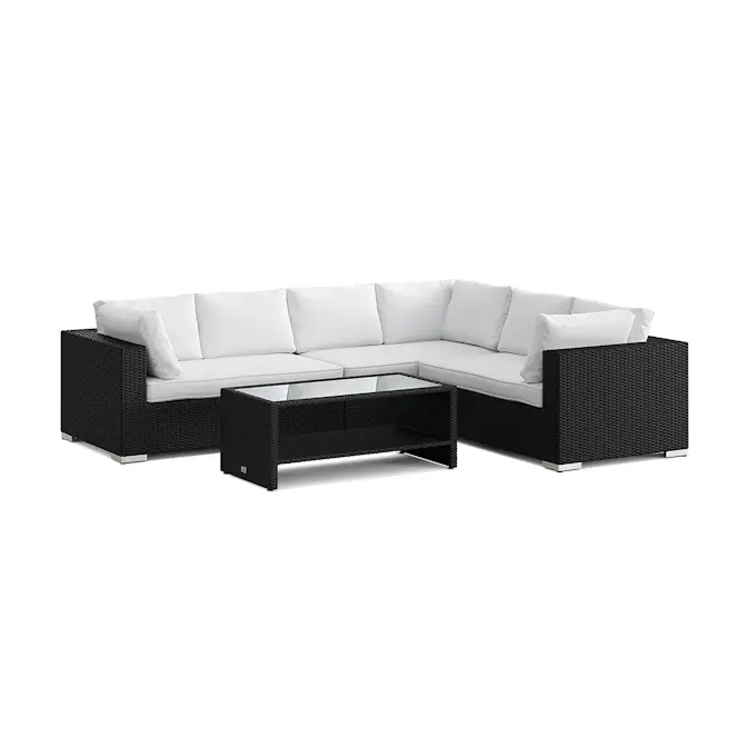 Loungegrupp Comfort Garden Bahamas L-formad utesoffa vänster, 6-sits med bord och hylla