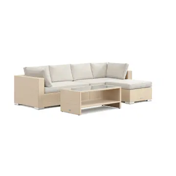 Loungegrupp Comfort Garden Bahamas utomhus divansoffa 5-sits med vändbar divan och bord med hylla