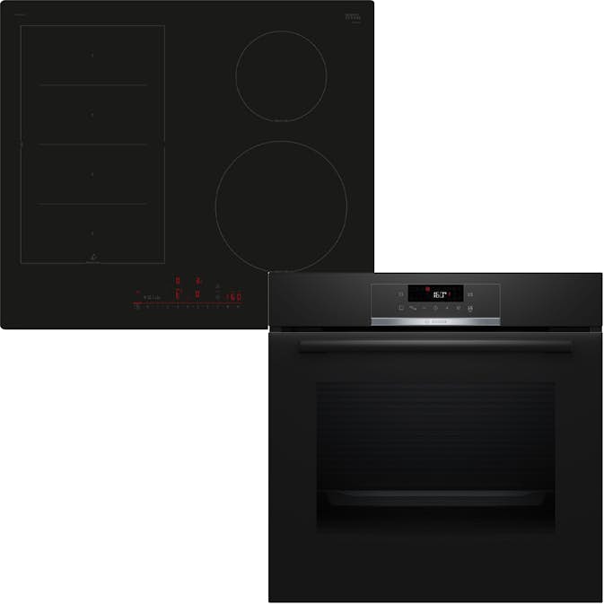 Ugn- & Hällpaket BOSCH HBA571BB3 + PIX61RHC1E Serie 4 & 6 Svart Självrengörande