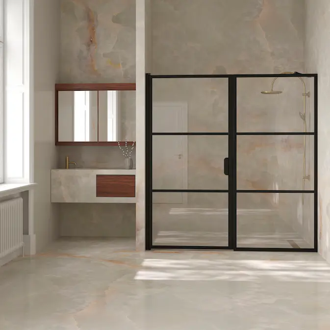 Duschdörr Hietakari Bläk 745 Tokyo Nisch Fast Vägg och Vändbar Dörr