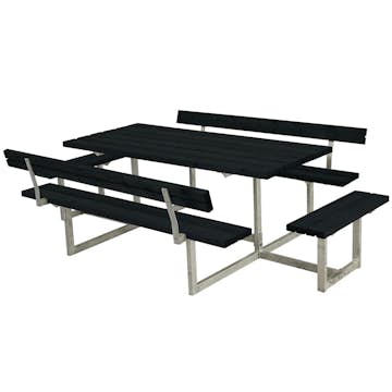 Picknickbord PLUS Basic med Extra Sittplatser Svart Utomhus