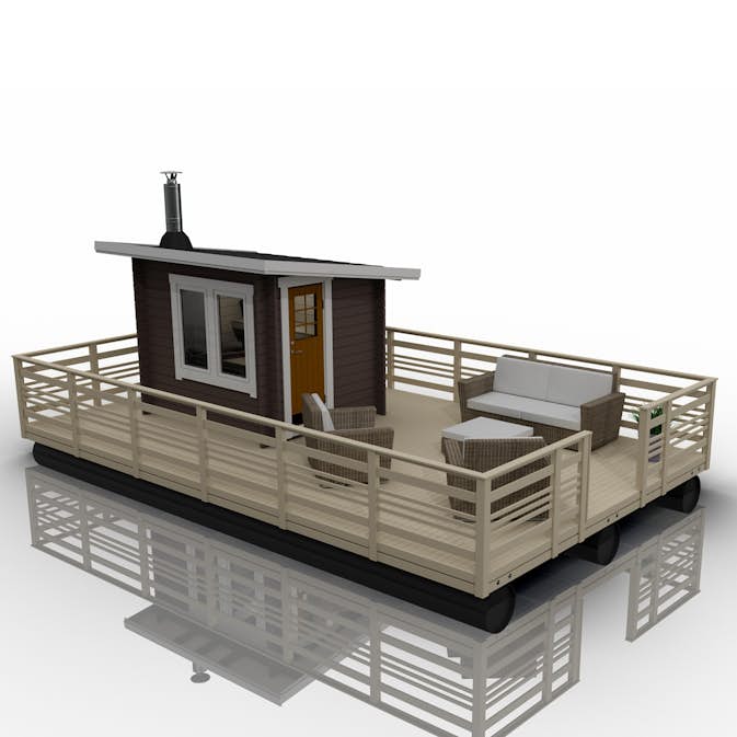 Bastuflotte Sorselestugan 4,8x8m Funkisbastu 5 kvm Med Kaminpaket