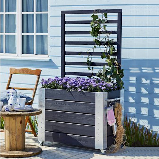 Blomlåda PLUS Cubic med Spalje Svart 87x50x155 cm