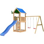 Lektorn Jungle Gym Lodge 2.1 m/2 Swing Modul Med Blå Rutschkana