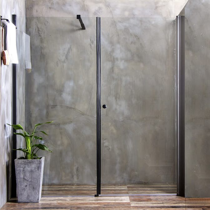 Duschdörr Bathlife Mångsidig Rak Vägg Klar glas + Rak Dörr Mellan Vägg Svart