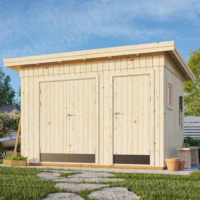 Förråd Palmako Kalle 6,6 m² Redskapsbod i Trä med Pulpettak & Dubbla Dörrar
