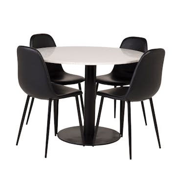 Matgrupp Venture Home Roxanna Vit Bord med 4 Pobbie Stolar Läder