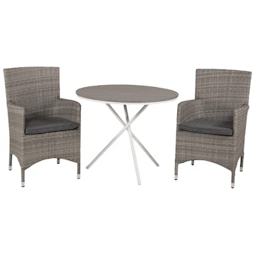 Cafégrupp Venture Home Parma med 2 Malin Trädgårdsstolar Utomhus