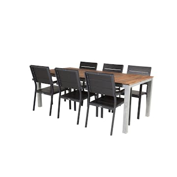 Matgrupp Utomhus Venture Home Zacharias 200 med 6 Lova Trädgårdsstolar