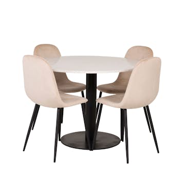 Matgrupp Venture Home Roxanna Vit Bord med 4 Pobbie Stolar Sammet