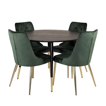 Matgrupp Venture Home Dipp Ø115 cm med 4 Velvet Deluxe Stolar