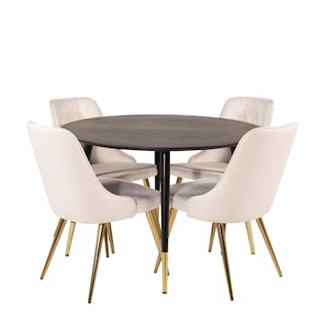 Matgrupp Venture Home Dipp Ø115 cm med 4 Velvet Deluxe Stolar