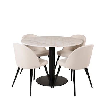 Matgrupp Venture Home Estelle Rund Rund med 4 Valentina Stolar