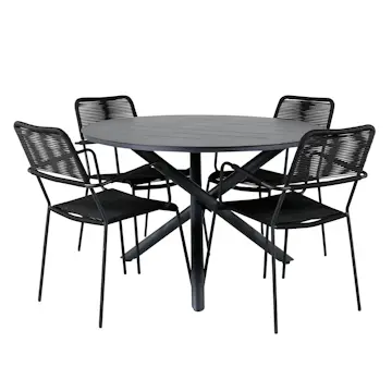 Matgrupp Venture Home Ande med 4 Minos Matstolar med Armstöd