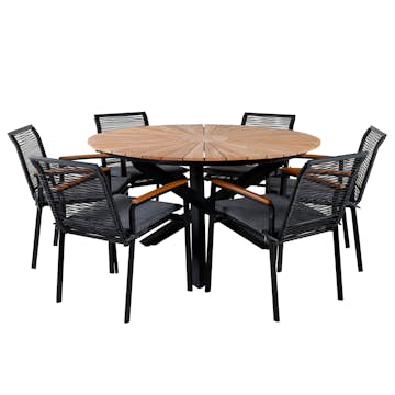 Matgrupp Utomhus Venture Home Meya med 6 Douglas Trädgårdsstolar