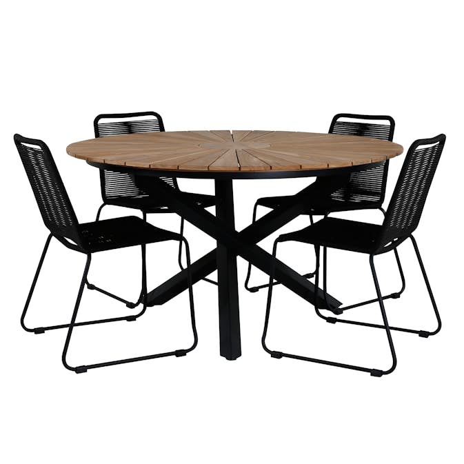 Matgrupp Utomhus Venture Home Mendi Rund med 4 Levi Stol Svart