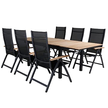 Matgrupp Utomhus Venture Home Mendi med 6 Pave Trädgårdsstolar Svart