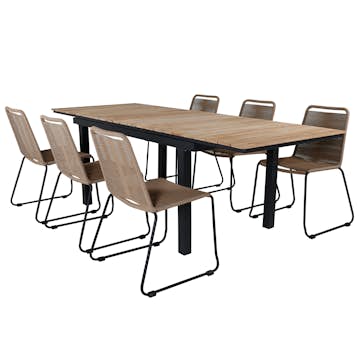 Matgrupp Utomhus Venture Home Mendi med 6 Levi Trädgårdsstolar