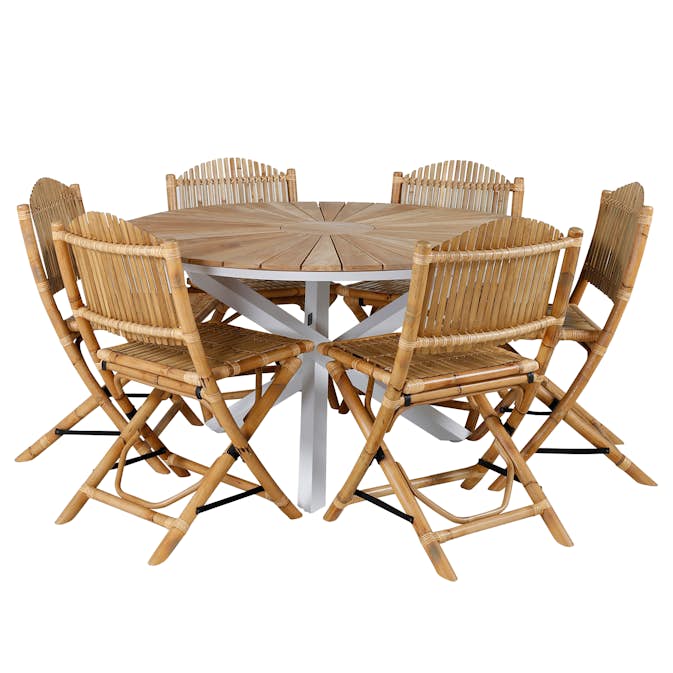 Matgrupp Venture Home Mendi Rund med 6 Cane Stolar