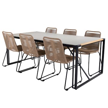 Matgrupp Utomhus Venture Home Texas med 6 Levi Stapelbara Trädgårdsstolar