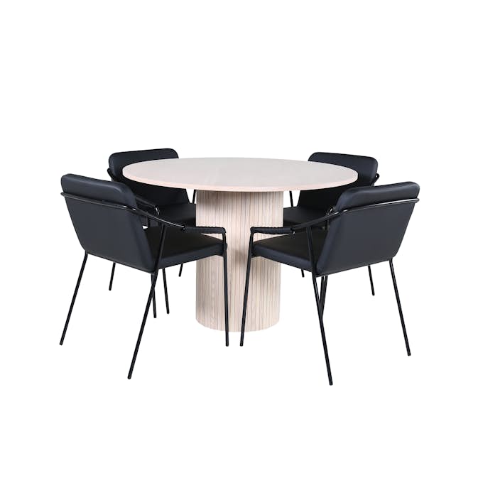 Matgrupp Venture Home med Runt Bianca Matbord och 4 Tjärö Matstolar