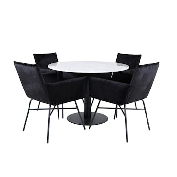 Matgrupp Venture Home med Ester Matbord och 4 Annika Matstolar