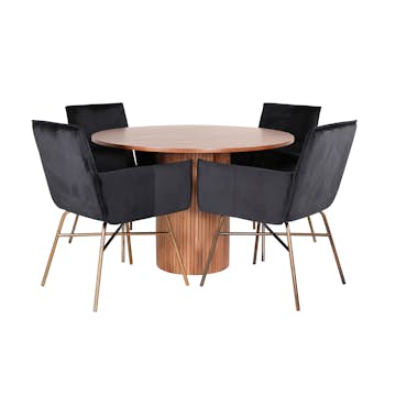 Matgrupp Venture Home med Runt Bianca Matbord och 4 Annika Matstolar