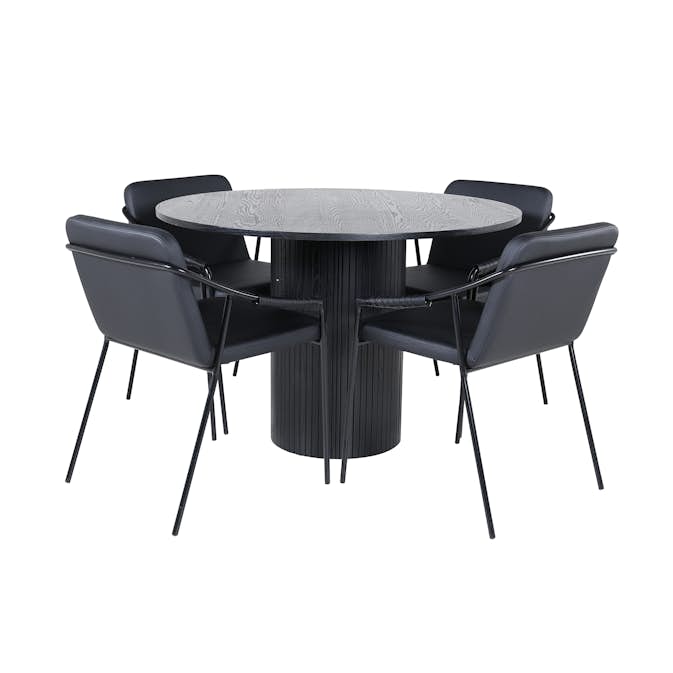 Matgrupp Venture Home med Runt Bianca Matbord och 4 Tjärö Matstolar