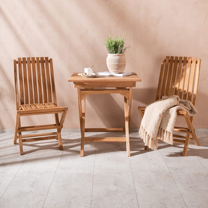 Cafégrupp Venture Home Ghana 70x70 med 2 Ghana Fällbara Trädgårdsstolar Utomhus