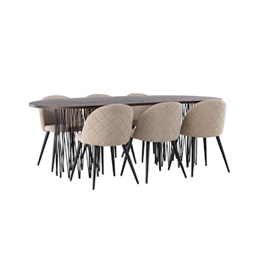 Matbord furniture/fashion Stone med 6 Velvet Stitches Stolar