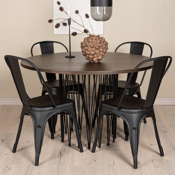 Matgrupp Venture Home Stone Rund med 4 Tempe Stolar