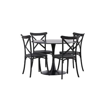 Matgrupp Venture Home Glade Ø 100 cm med 4 Crosett Stolar