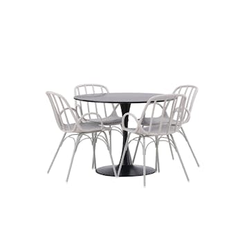 Matgrupp Venture Home Glade Ø 100 cm med 4 Dyrön Stolar