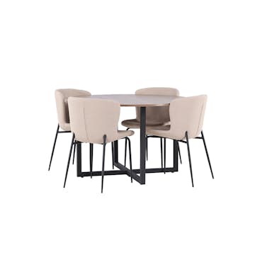 Matgrupp Venture Home Durango Ø 120 cm med 4 Modesto Stolar