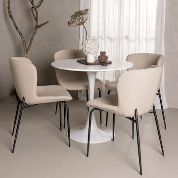 Matgrupp Venture Home Hamden Ø80 cm med 4 Modesto stolar