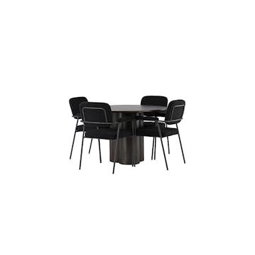 Matgrupp Venture Home Olivia Ø110 cm med 4 st Yesterday stolar